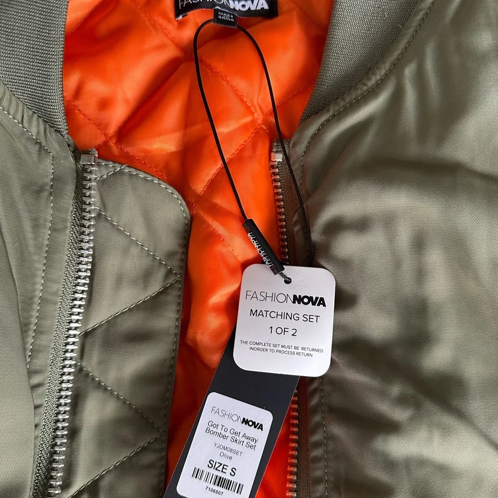 Fashion Nova Olive Green Got to Get Away Bomber Skirt Set - Picture 6 of 11
